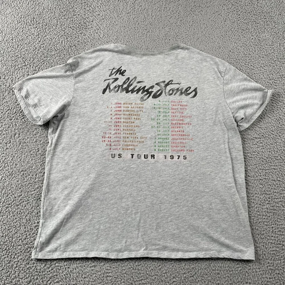 the Rolling Stones‎ 1975 Tour T-Shirt Womens XL Grey Band Tee (Reprint)
